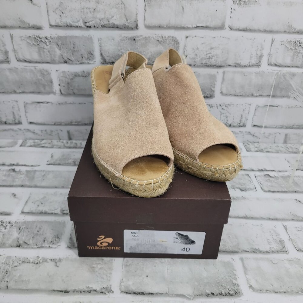 Macarena Light Blush Pink Suede Wedge Espadrilles Silng Back Size 40 EU 9 US